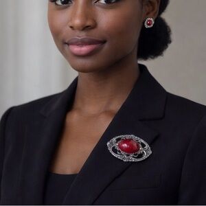 Tacoa Vintage Art Deco-style sterling silver brooch and earrings Sets